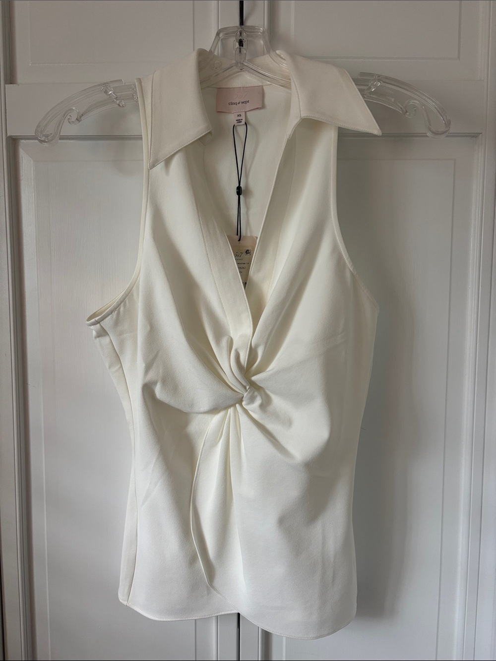 Cinq a Sept Ivory Twist-Front Sleeveless Blouse
